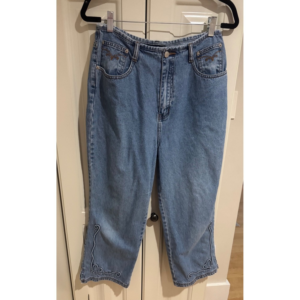 Denim & Co Vintage High Waist Embroidered Ankle Jeans Cropped Mom Jeans Size‎ 14